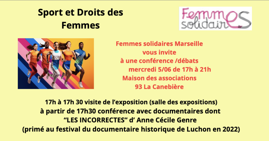 5 Juin 2024 -Conférence/débat « Sport et Droits des Femmes » organisée par Femmes solidaires Marseille